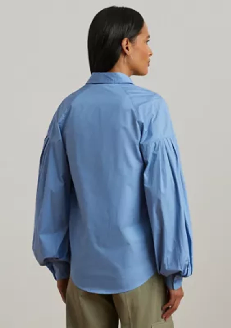 Women's Cotton Poplin Blouson-Sleeve Shirt