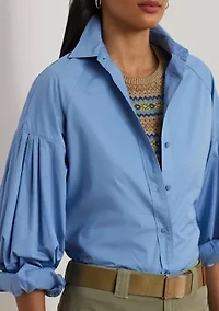 Women's Cotton Poplin Blouson-Sleeve Shirt