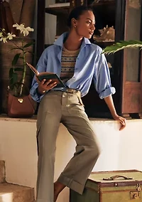 Women's Cotton Poplin Blouson-Sleeve Shirt