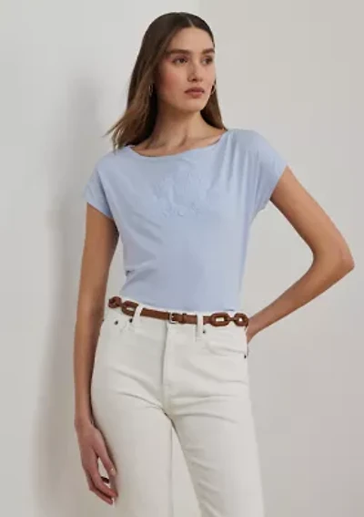 Beaded Logo Cotton Jersey T-Shirt