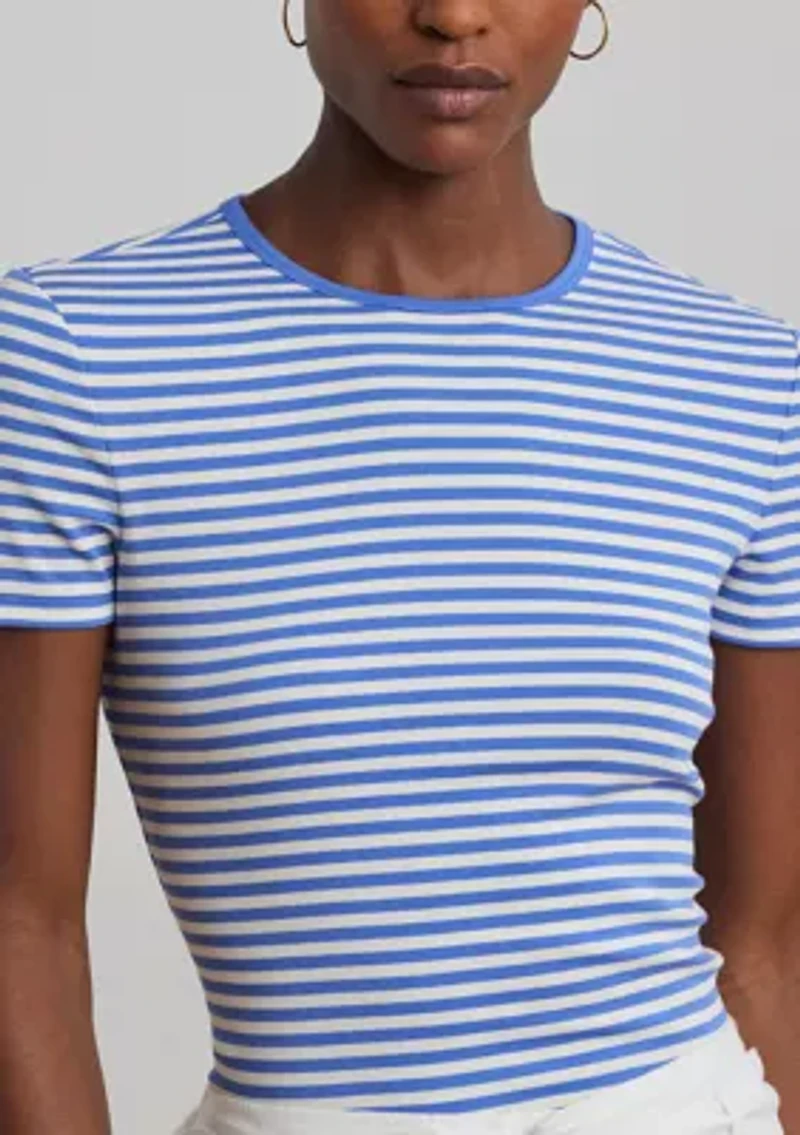 Striped Stretch Cotton Crew Neck T-Shirt