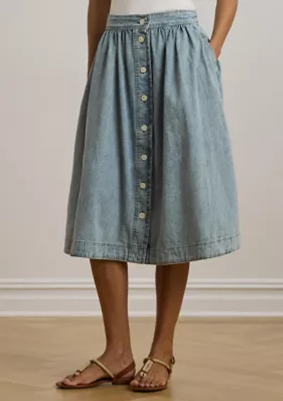 Button Front Denim Skirt