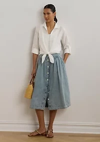 Button Front Denim Skirt