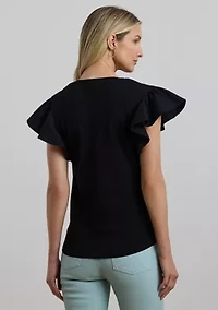 Lace Trim Jersey Flutter Sleeve T-Shirt