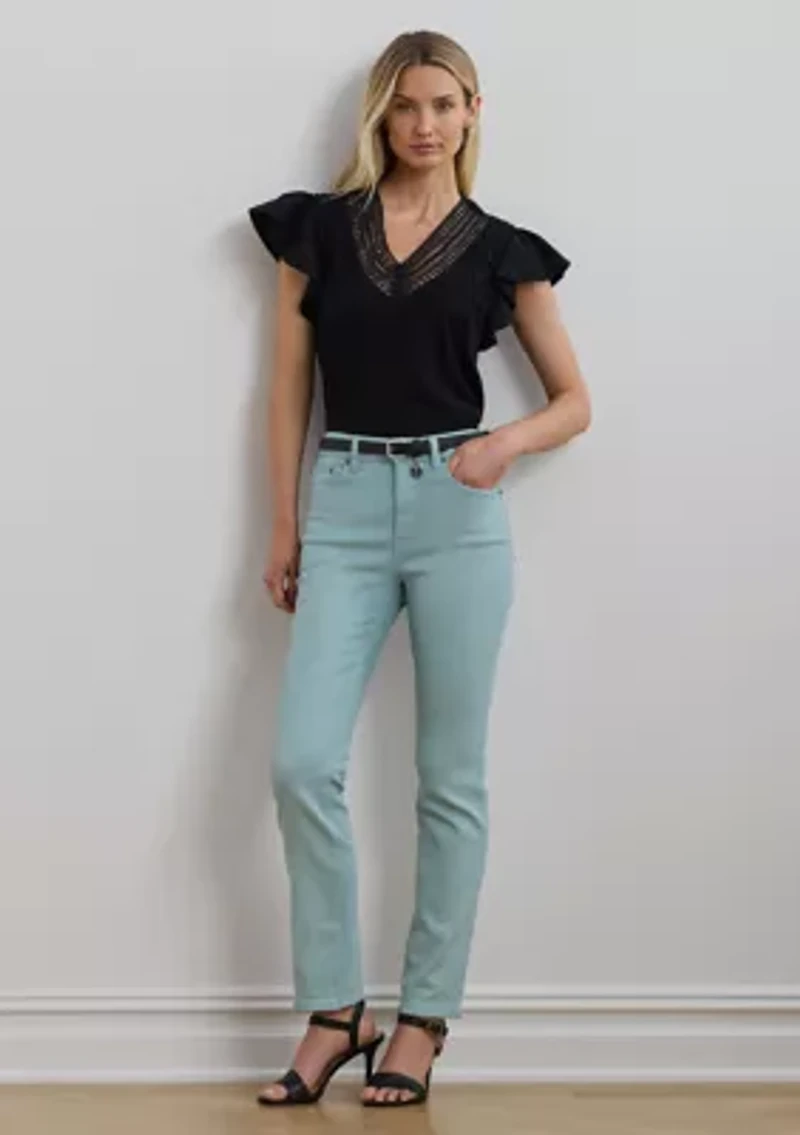 Lace Trim Jersey Flutter Sleeve T-Shirt