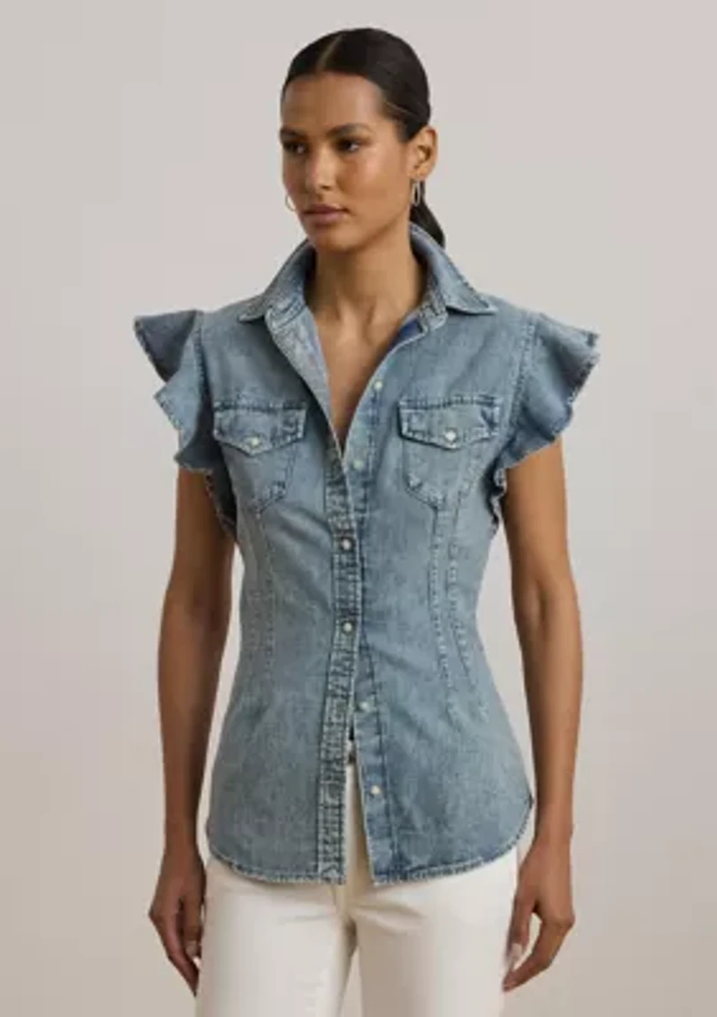 Denim Flutter Sleeve Shirt