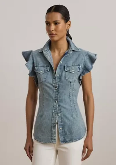 Denim Flutter Sleeve Shirt