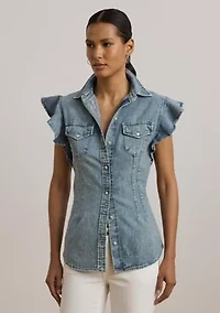 Denim Flutter Sleeve Shirt