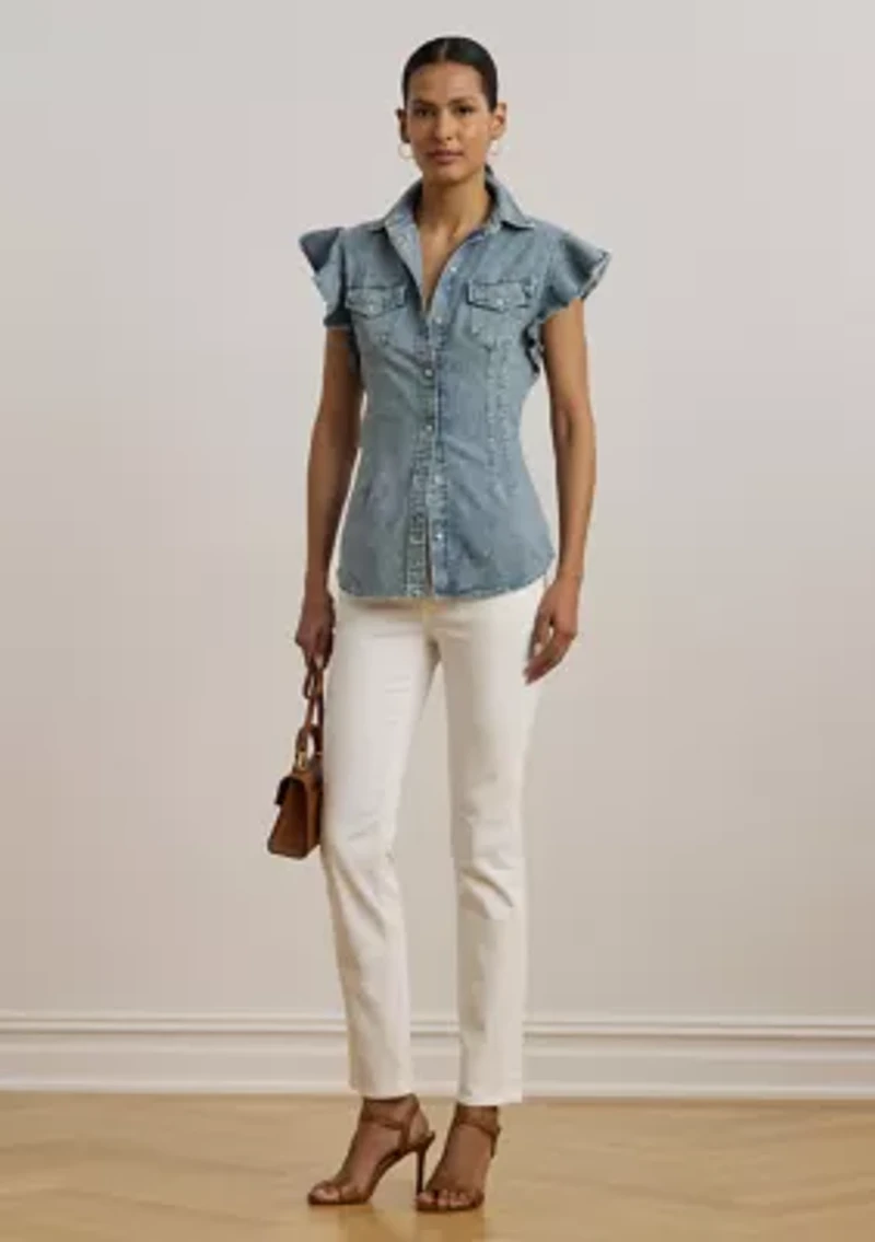 Denim Flutter Sleeve Shirt