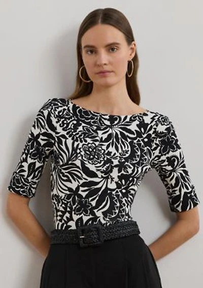Floral Stretch Cotton Boat Neck T-Shirt
