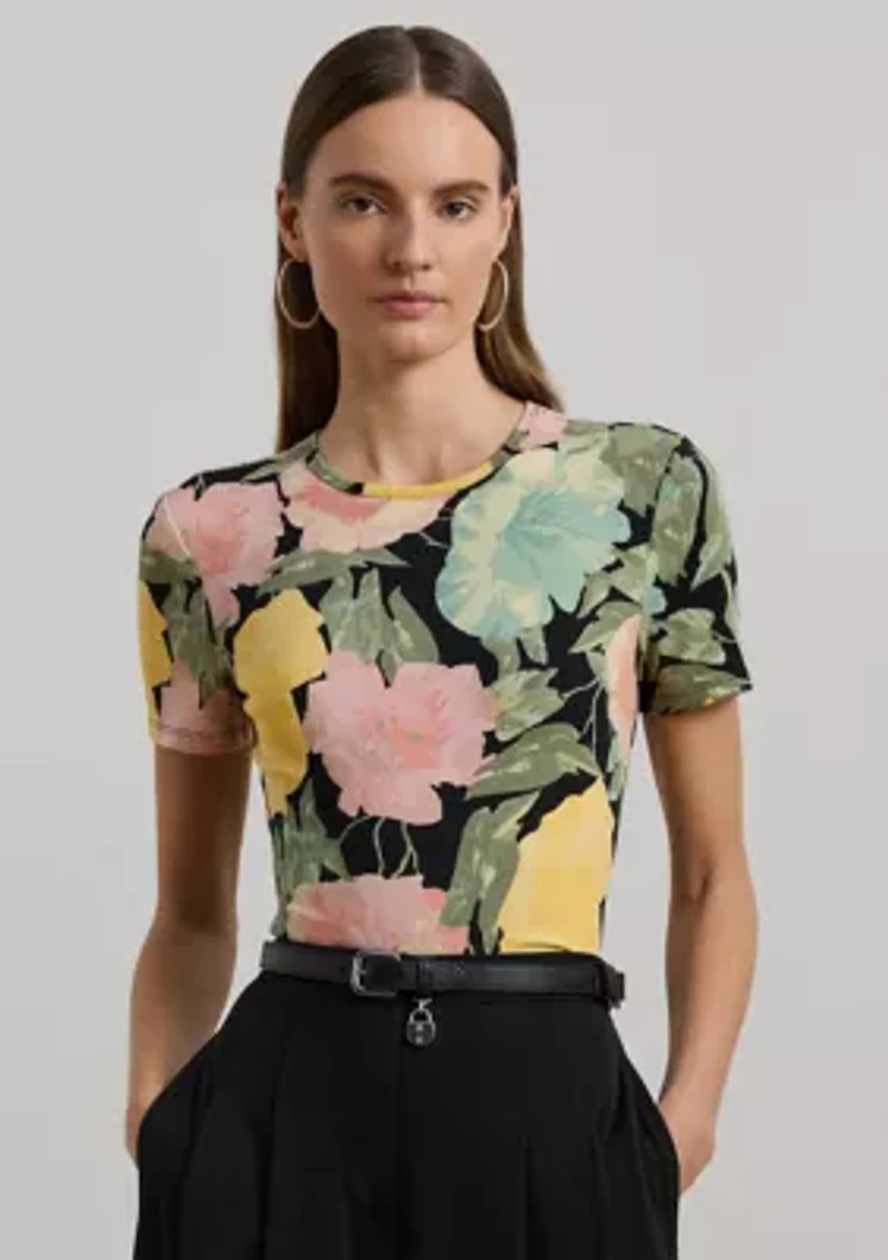 Floral Stretch Cotton Crew Neck T-Shirt