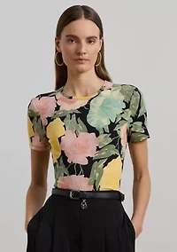 Floral Stretch Cotton Crew Neck T-Shirt