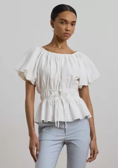 Eyelet Cotton Voile Peplum Blouse