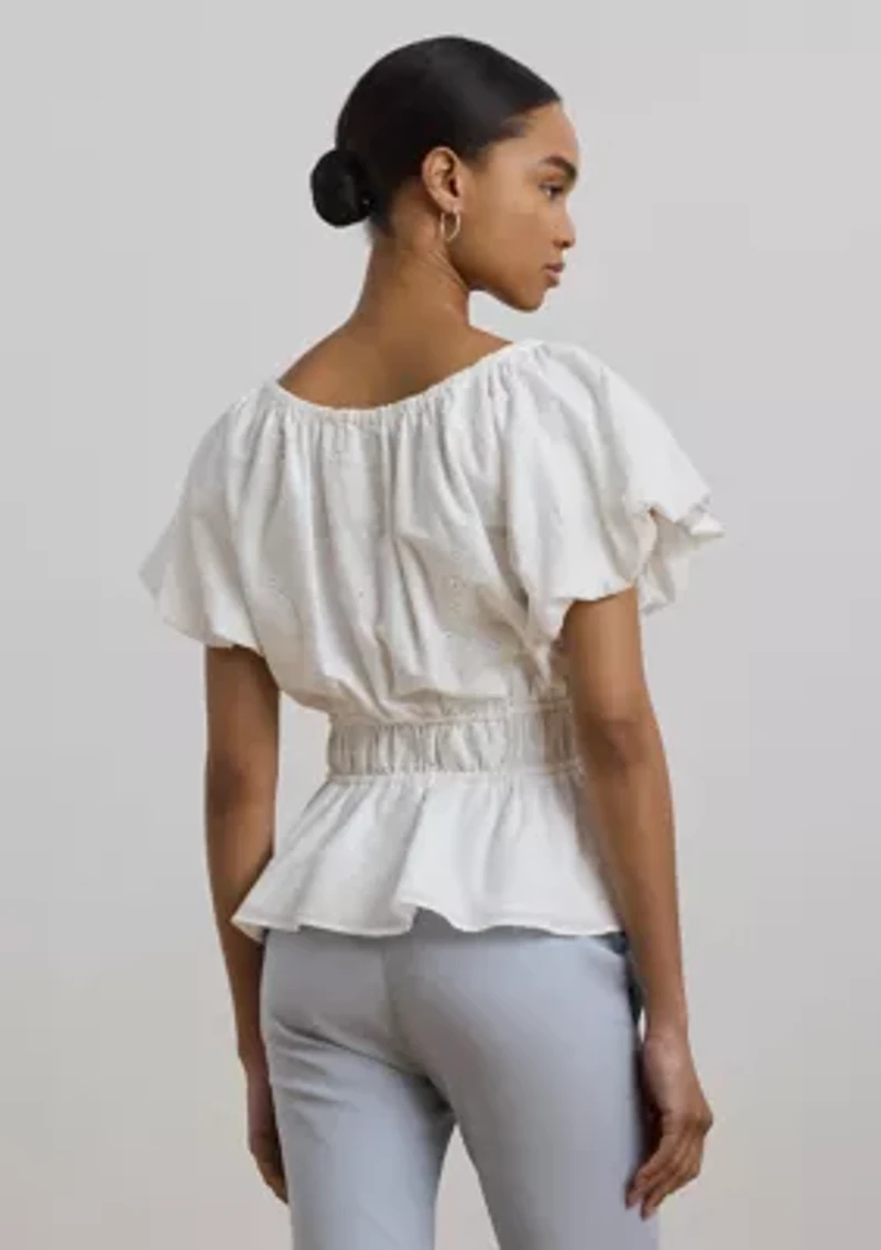 Eyelet Cotton Voile Peplum Blouse