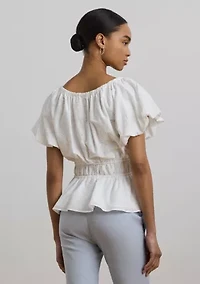 Eyelet Cotton Voile Peplum Blouse
