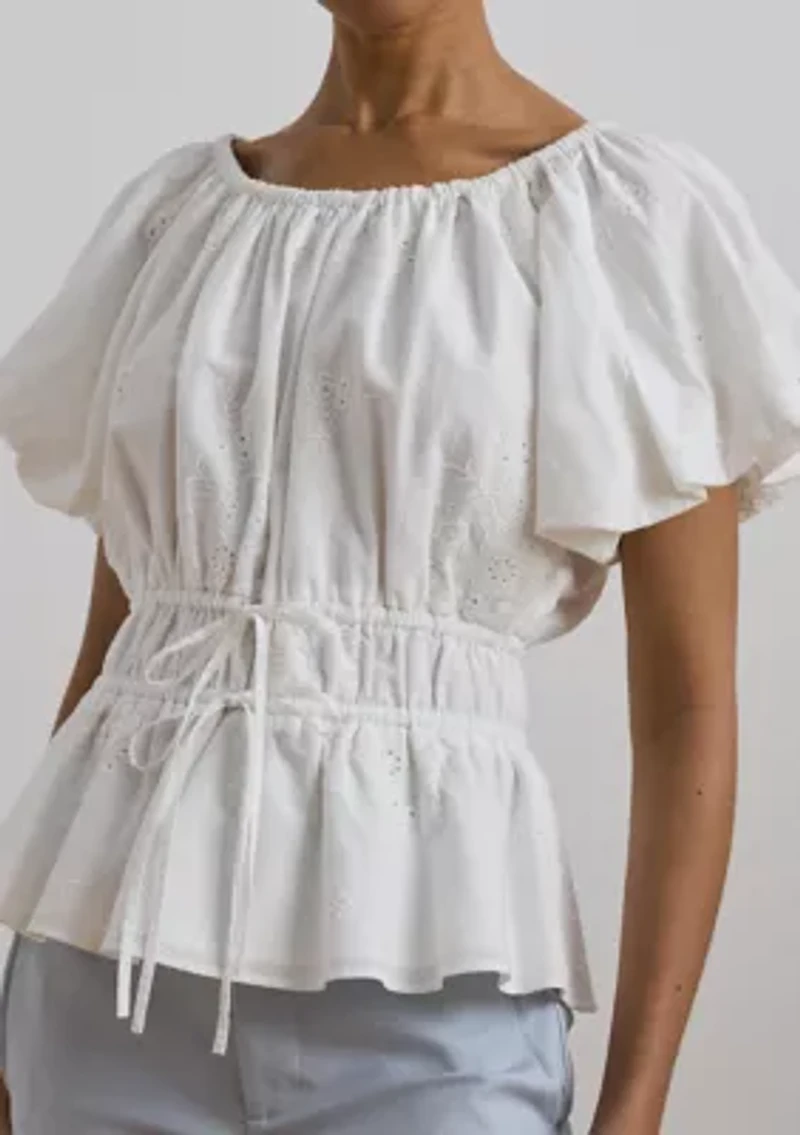 Eyelet Cotton Voile Peplum Blouse