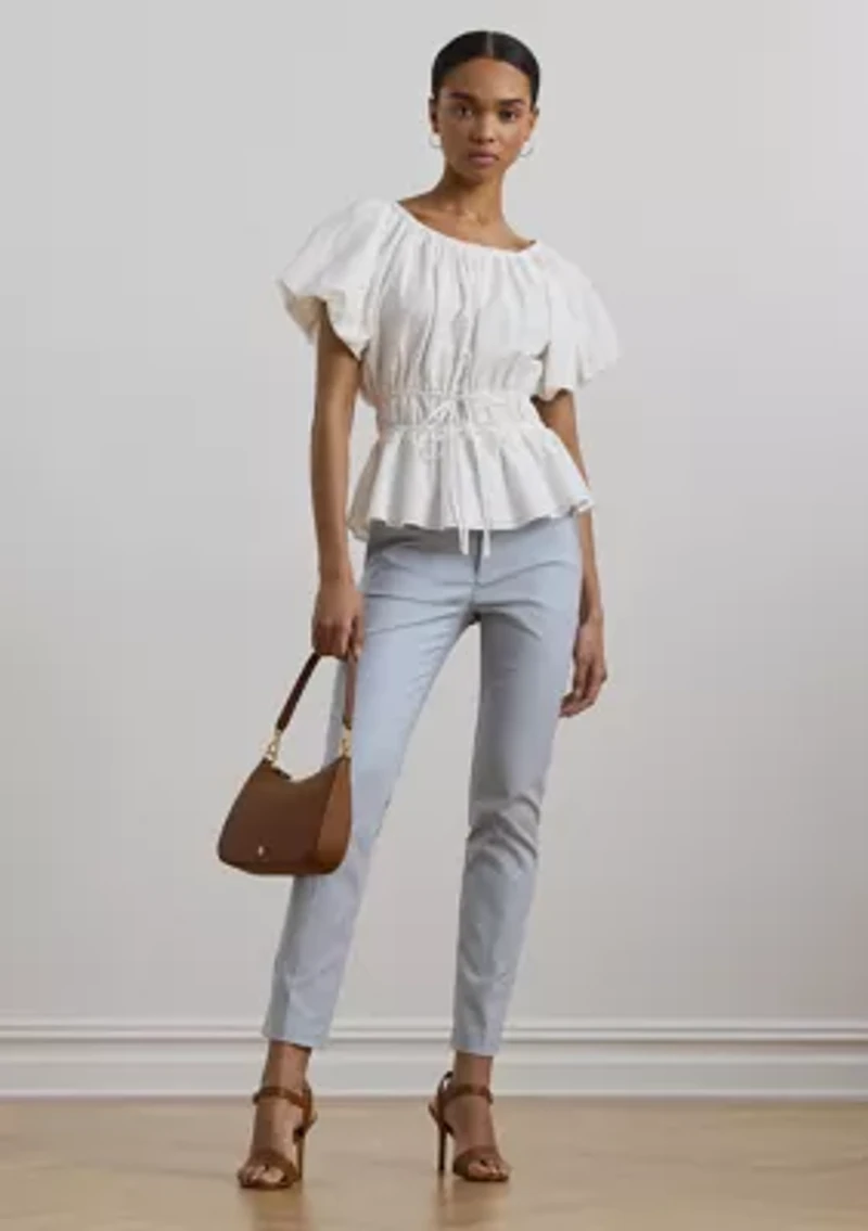 Eyelet Cotton Voile Peplum Blouse