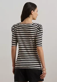Striped Cotton Jersey Puff Sleeve T-Shirt