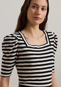 Striped Cotton Jersey Puff Sleeve T-Shirt