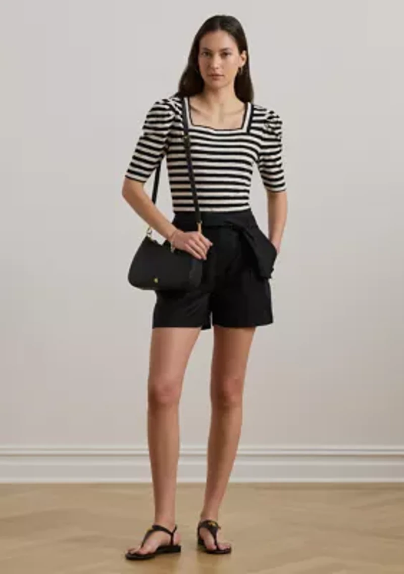 Striped Cotton Jersey Puff Sleeve T-Shirt