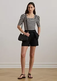 Striped Cotton Jersey Puff Sleeve T-Shirt