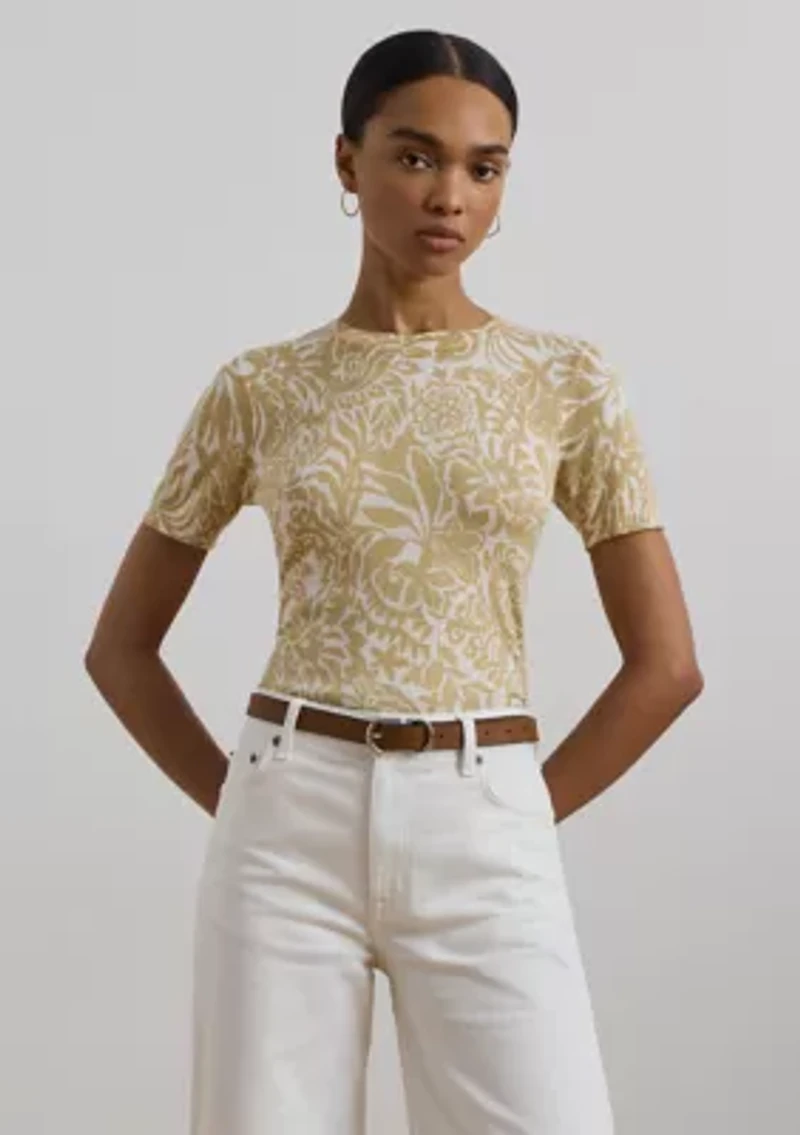 Floral Cotton Blend Short Sleeve Sweater