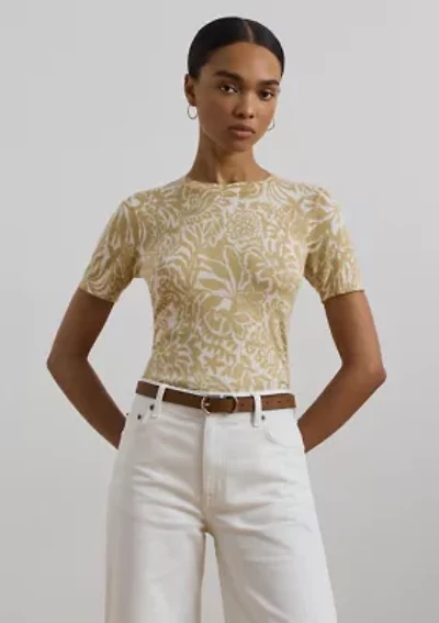 Floral Cotton Blend Short Sleeve Sweater
