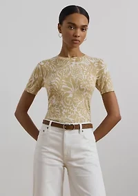Floral Cotton Blend Short Sleeve Sweater