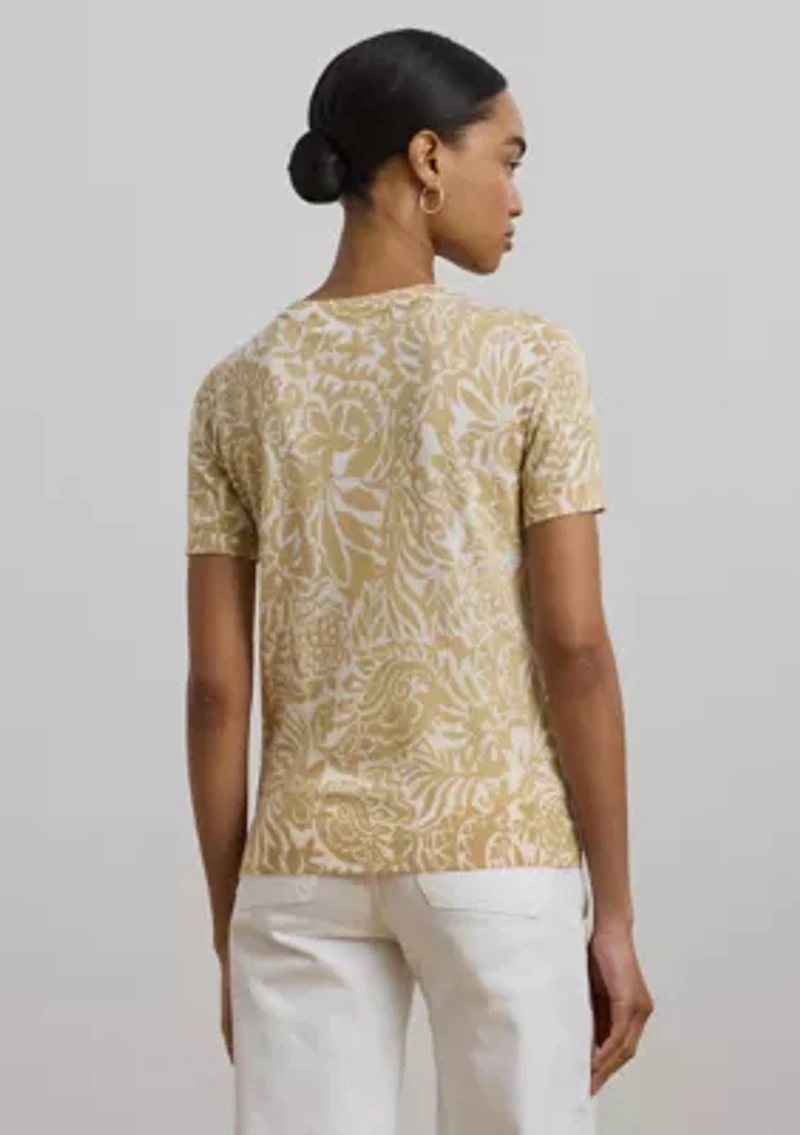 Floral Cotton Blend Short Sleeve Sweater