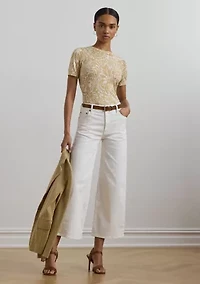 Floral Cotton Blend Short Sleeve Sweater