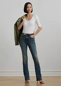 Rib Knit Cotton Blend Elbow Sleeve T-Shirt