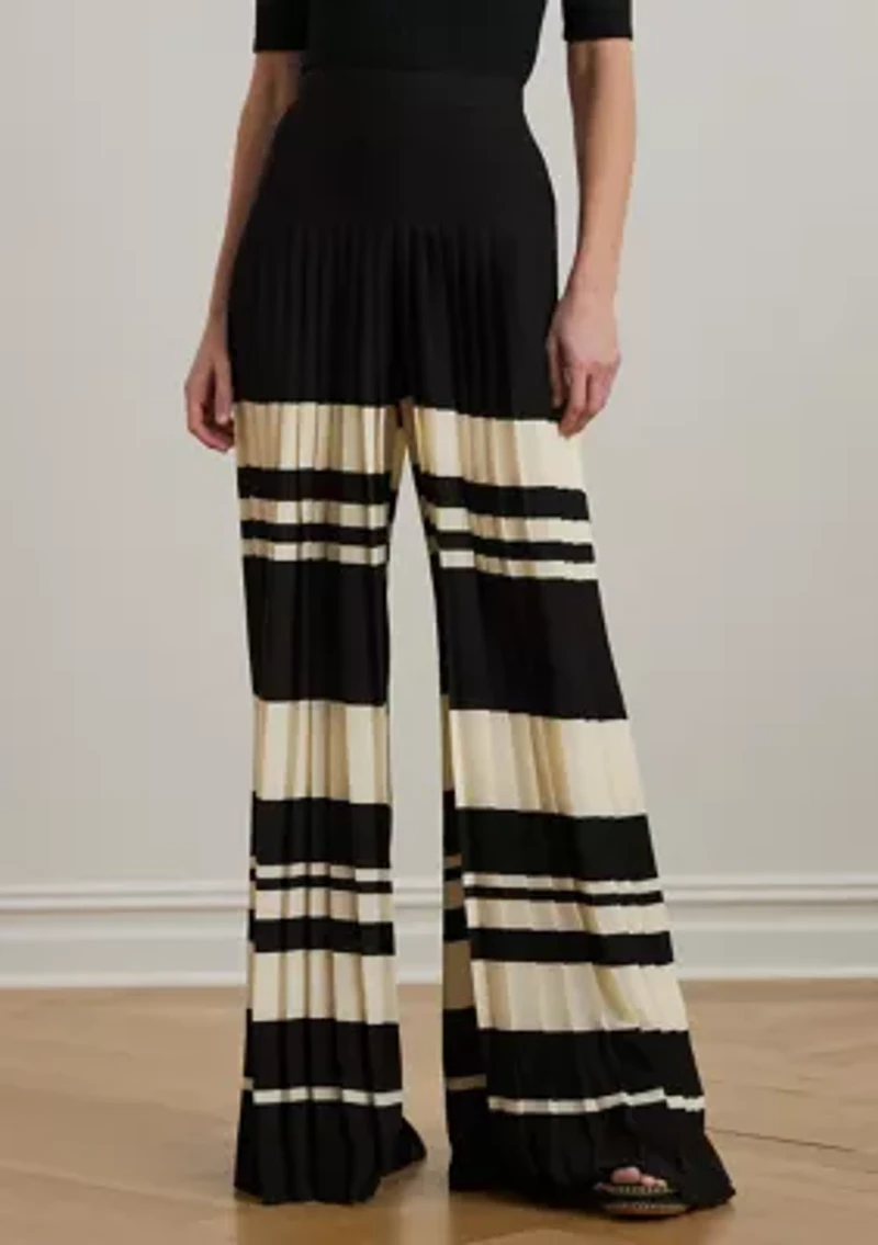Striped Pleated Georgette Wide Leg Pants