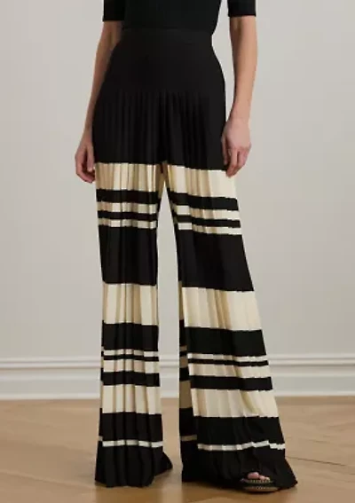Striped Pleated Georgette Wide Leg Pants