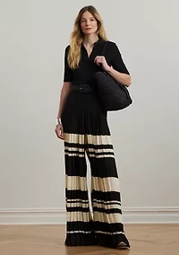 Striped Pleated Georgette Wide Leg Pants