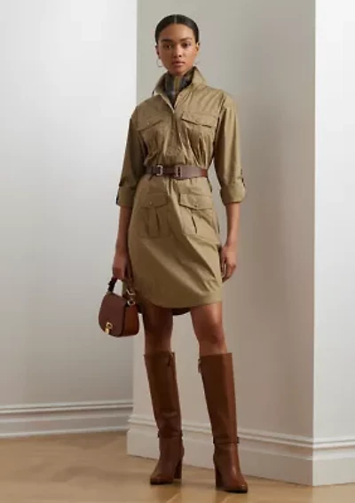 Belted Cotton Blend Shirtdress