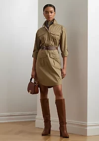 Belted Cotton Blend Shirtdress