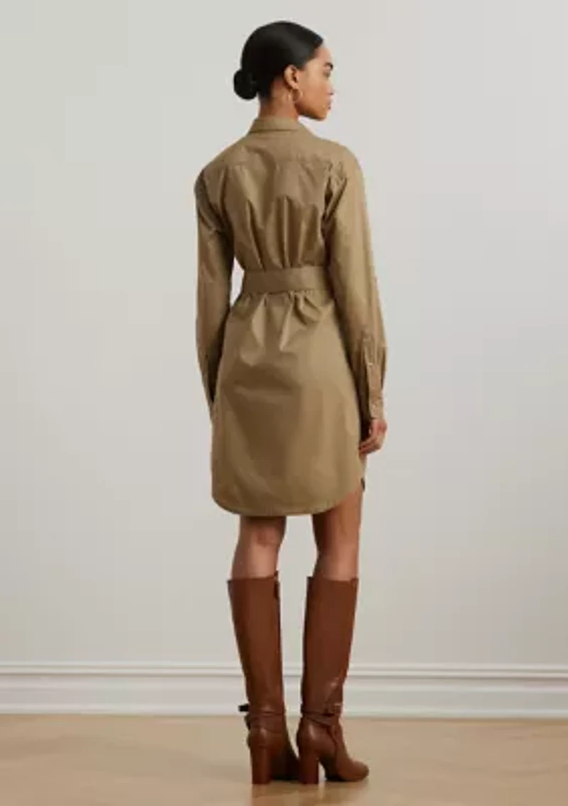 Belted Cotton Blend Shirtdress