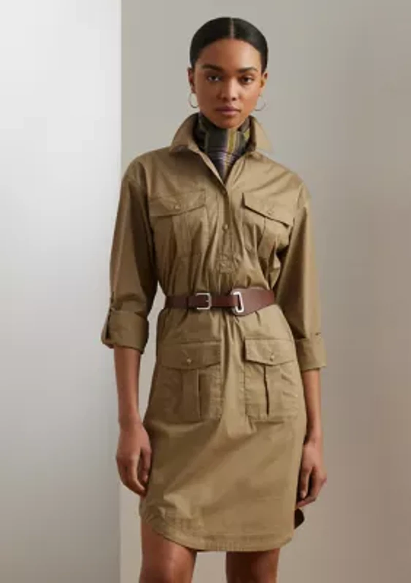 Belted Cotton Blend Shirtdress
