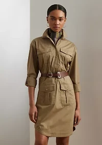 Belted Cotton Blend Shirtdress