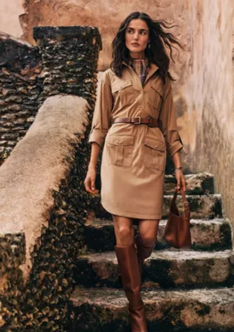 Belted Cotton Blend Shirtdress