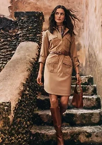 Belted Cotton Blend Shirtdress