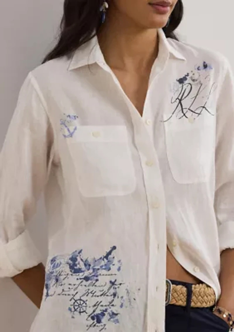 Relaxed Fit Print Roll Tab Sleeve Shirt