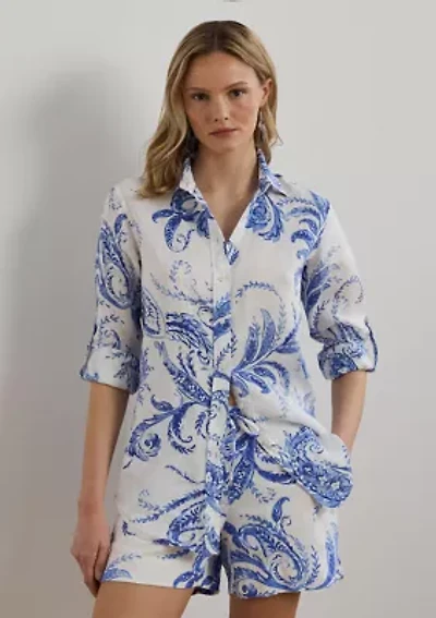 Relaxed Fit Paisley Linen Shirt