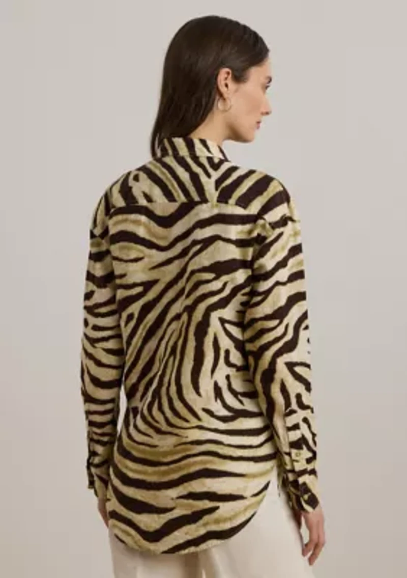 Women's Relaxed Fit Zebra-Print Linen Shirt