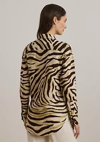 Women's Relaxed Fit Zebra-Print Linen Shirt