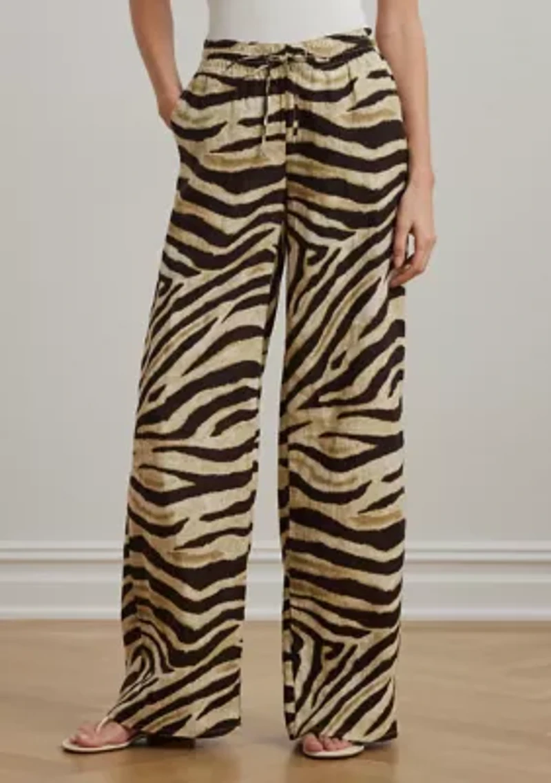 Women's Zebra-Print Linen Wide-Leg Pants