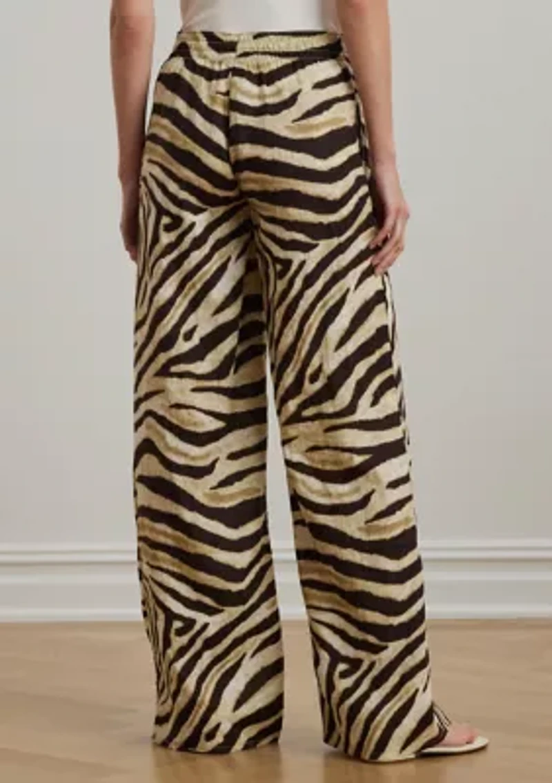 Women's Zebra-Print Linen Wide-Leg Pants
