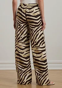 Women's Zebra-Print Linen Wide-Leg Pants
