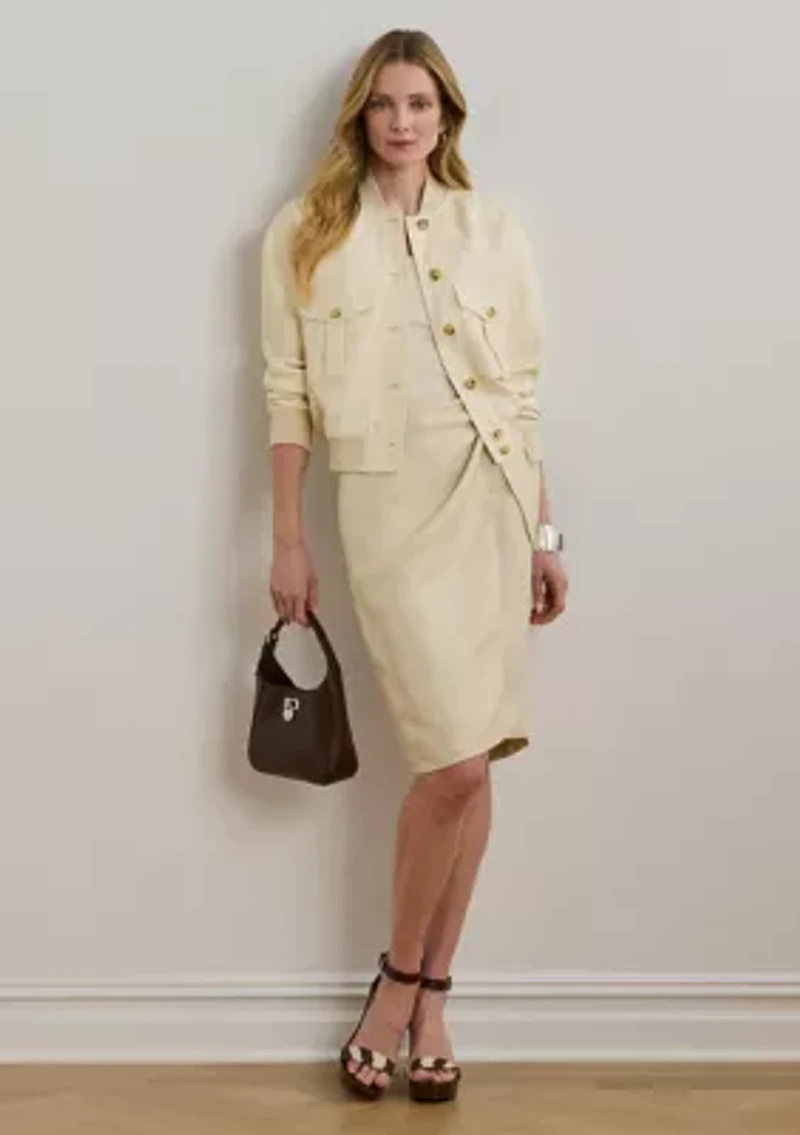 Linen-Blend Twill Wrap Skirt