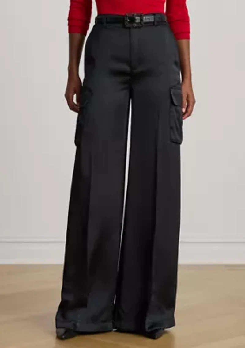 Women's Satin Charmeuse Wide-Leg Cargo Pants
